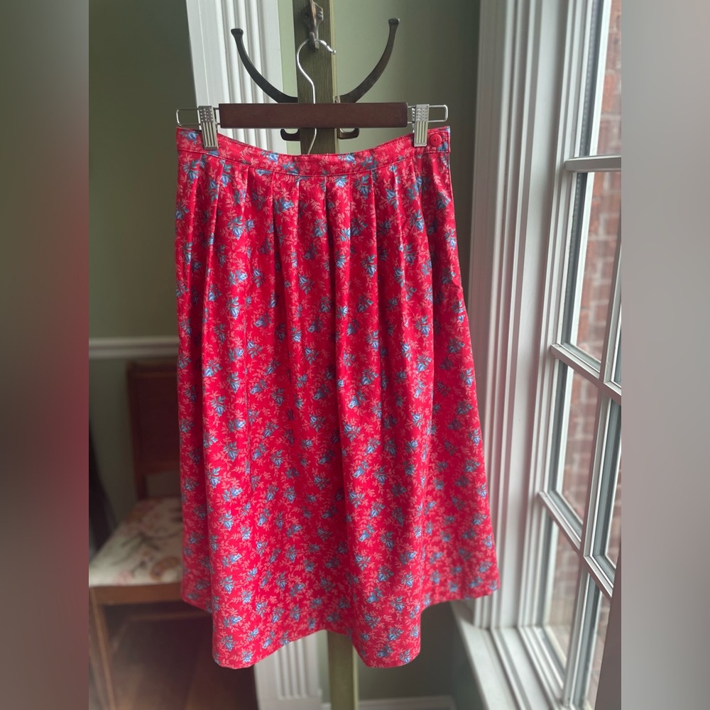 100% Cotton | The Cotton Eagle | Vintage Red & Blue Roses Floral Midi Skirt